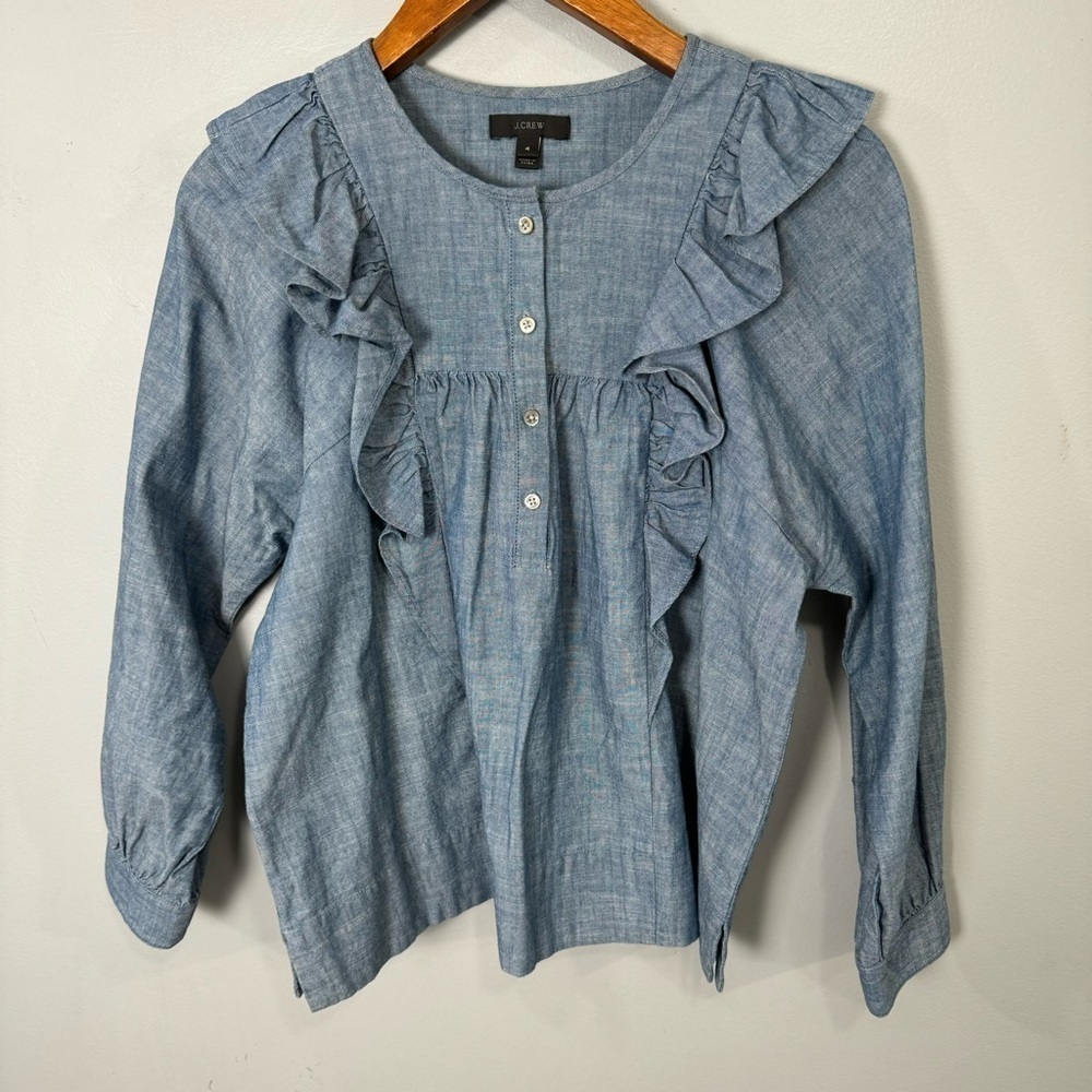 J.CREW Women’s Smock Blouse Top sz 4 Chambray # C142 - Picture 7 of 9